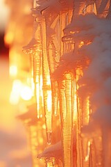 Canvas Print - Icicles hanging from the side of a building. Can be used to depict winter weather or the beauty of nature