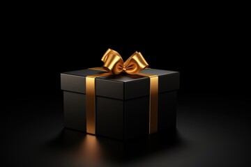 Poster - A black gift box with a beautiful gold bow. Perfect for any special occasion or celebration
