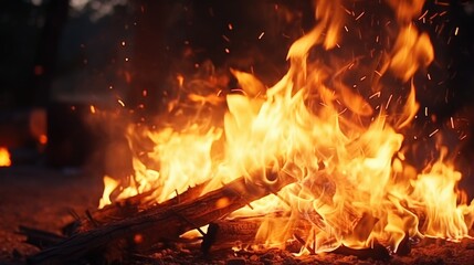 Poster - A fire is burning in the middle of a field. Suitable for various applications