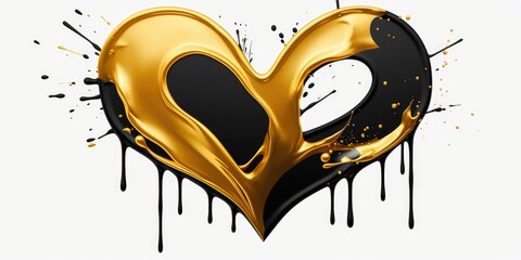 Canvas Print - A black and gold heart with a splash of paint. This image can be used for various design projects