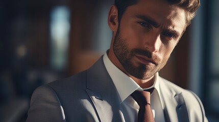 Poster - A professional man with a beard wearing a suit and tie. Suitable for business-related themes