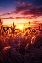 Aufkleber - The sun is setting over a beautiful field of tall grass. Perfect for nature and landscape themes