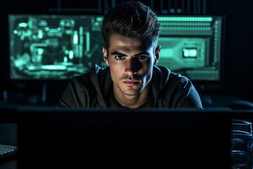 Poster - generative ai picture of successful data center it specialist working for cyber data security compan
