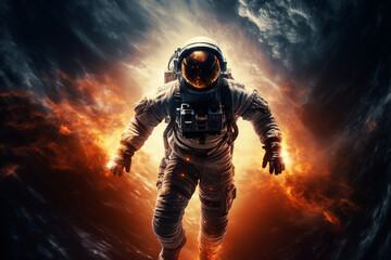 Canvas Print - cinematic scene of an astronaut during an universe exploration learning new civilizations generative