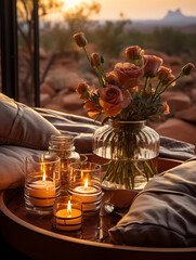 Wall Mural - still life with candles and flowers