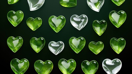 Poster - A collection of green glass hearts displayed on a black background. Perfect for adding a touch of elegance and romance to any project