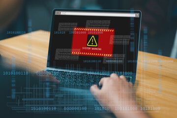Aufkleber - System warning alert, cyberattack on computer network. Cybersecurity vulnerability, data breach, illegal connection, compromised information concept. Malicious software, virus and cybercrime.