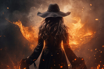 Wall Mural - Generative AI image picture of powerful elements wizard practicing ice water air fire magic video game character