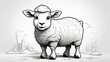 black and white outline art for kids coloring book page on a sheep Coloring pages for kids, clean line art, white background