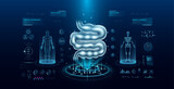 Fototapeta  - Small intestine health care technology with scan virtual interface hologram style. X ray and MRT human body examination. Medical diagnostic with HUD, GUI. Analysis in futuristic laboratory. Vector.