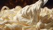 Close-up of a fork twirling creamy fettuccine Alfredo,  Ai Generative
