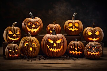 Wall Mural - scary halloween pumpkins background