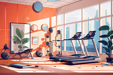 Vector illustration of modern gym interior with fitness equipment