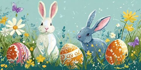 easter illustration, post card style, generative ai