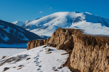 Canvas Print - Picturesque mountain landscape with cliff in winter