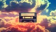 Retro audio cassetes in the sky . Retro music casettes with retro colors eighties style