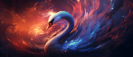 Wall Mural - Ethereal swan with cosmic wings