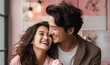 © Marin Zhu - A young happy couple communicates in the warm atmosphere of a cafe. Concept: dating and relationships of lovers