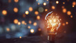 © Planetz - a light bulb with glowing light on blurred background. Suitable for creativity, innovation, ideas, and inspiration concepts in design, marketing, education, and technology visuals.