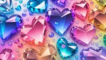 Multi-colored Crystal Transparent Hearts On A Pale Lilac Background.Multi-colored Crystal Transparent Hearts On A Pale Lilac Background. Jewelry