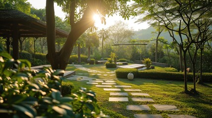 A serene yoga session in a peaceful outdoor setting.