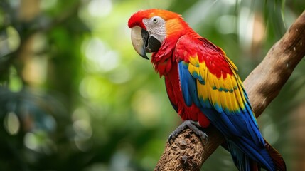 Wall Mural - A colorful parrot perched on a branch in the rainforest