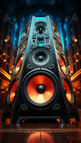 Fototapeta Londyn - Close-up of super big speakers on colorful background