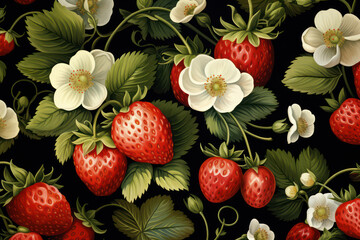 Wall Mural - Pattern food background strawberry art illustration summer berries nature background seamless