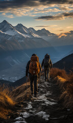 Poster - tourists in the mountains