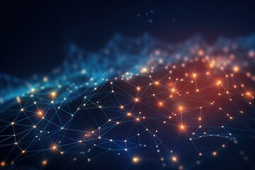 Fototapete - Abstract technology background with connection lines and dots. 3D Rendering, AI Generated