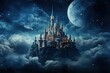 Magic Fairy Tale Princess Castle in the clouds. 3D Rendering, AI Generated