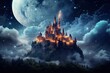 Magic Fairy Tale Castle on the hill. Fantasy and fairy tale concept, AI Generated