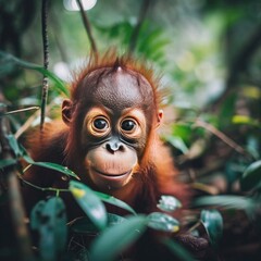 Wall Mural - a baby orangutan in the rainforest