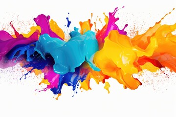 Poster - Colorful paint splashes isolated on white background. 3d rendering, Colorful paint splashes and blots on a black background, AI Generated