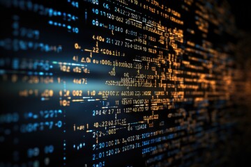 Fototapete - Programming code abstract background. Programming and coding concept. Close up of program code, Coding, programming, developing, typing script source languages symbols project data, AI Generated