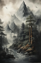 Wall Mural - fog over the mountains