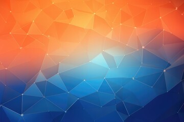 Poster - Abstract colorful polygonal background. Low poly style. Illustration, Display a blue-orange gradient digital polygons background, creating a fusion in a network grid, AI Generated