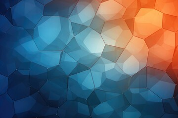 Poster - Abstract blue and orange background with hexagon pattern. 3d rendering, Display a blue-orange gradient digital polygons background, creating a fusion in a network grid, AI Generated