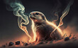 an ethereal and mesmerizing image of an Prairie Dog Embrace the styles of illustration, dark fantasy, and cinematic mystery the elusive nature of smoke