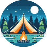 Fototapeta  - Camping and Hiking Mountain Advanture. Flat Design Vector Illustration.