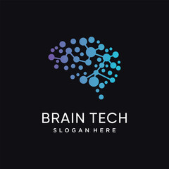 Wall Mural - Brain technology logo template with modern and advanced concept Premium Vector