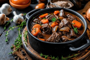 Sticker - A Classic French Culinary Experience: Boeuf Bourguignon, a Hearty Beef Stew Made with Red Wine, Slow-Cooked to Rich, Savory Perfection.