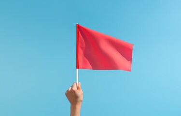 Red flag in photo on blue background