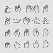 8 bit pixel art hand icons, pixel hands gestures icons set. Game art isolated vector illustration.