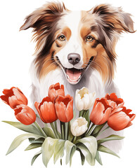 Poster - Aussie with flowers watercolour illustration created with Generative AI technology