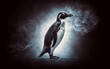 an ethereal and mesmerizing image of an Chinstrap Penguin the styles of illustration, dark fantasy, and cinematic mystery the elusive nature of smoke