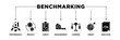 Benchmarking banner web icon vector illustration concept for the idea of business development and improvement with an icon of performance, process, survey, measurement, compare, target, and indicator