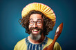 Cheerful gondolier man in glasses has a snow-white smile