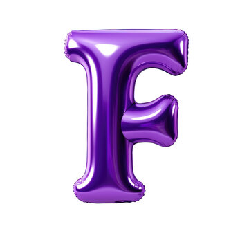 purple metallic F alphabet balloon Realistic 3D on white background.