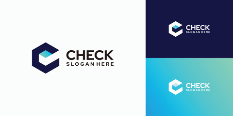 Poster - check logo design with a hexagon shape